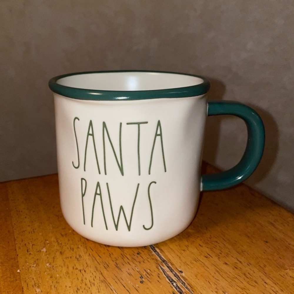 Rae Dunn SANTA PAWS Green and White Ceramic Coffee Mug BRAND NEW!!